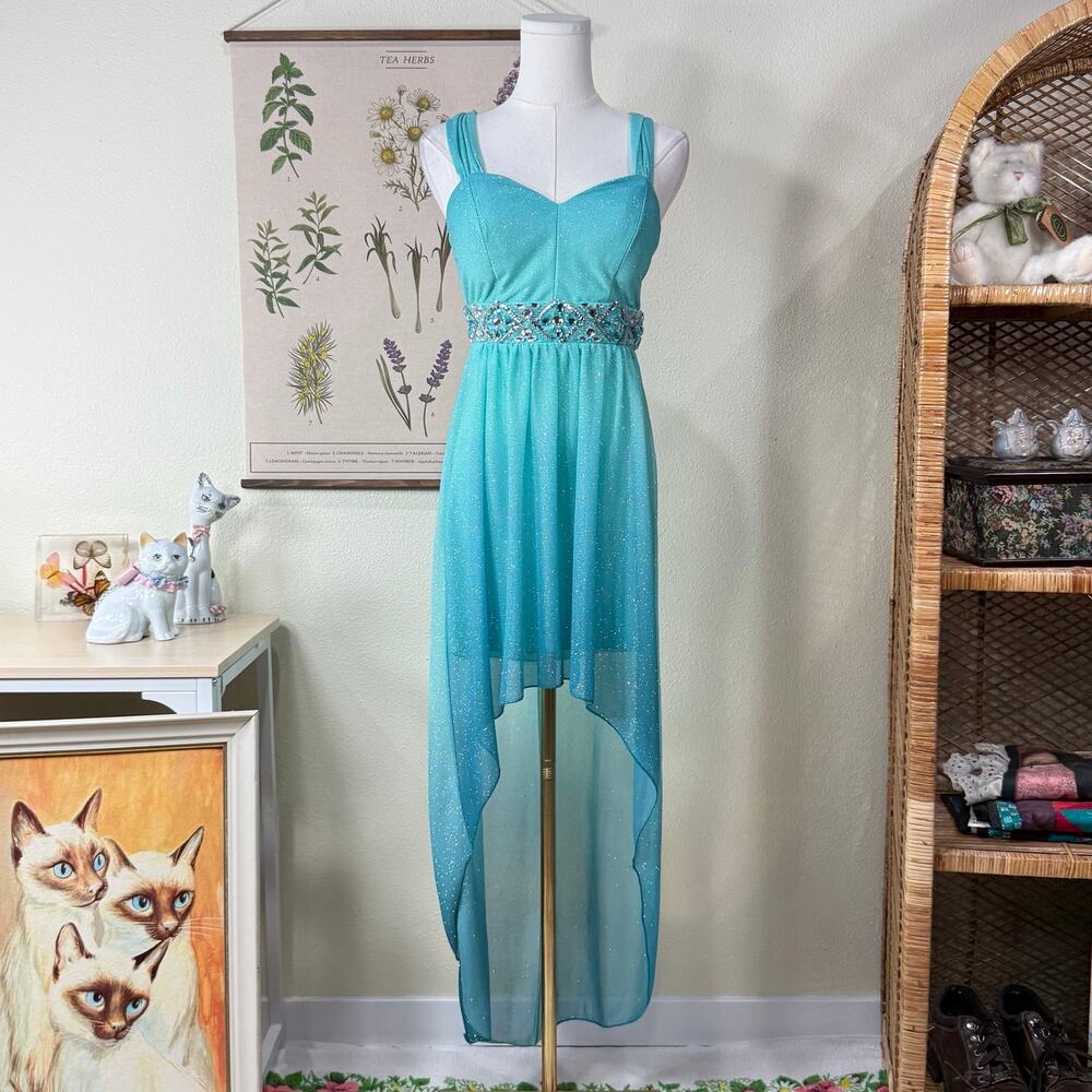 90s Y2k Beaded Glitter Ombre Formal Party Dress Mermaid Fairy McBling Hoco XS